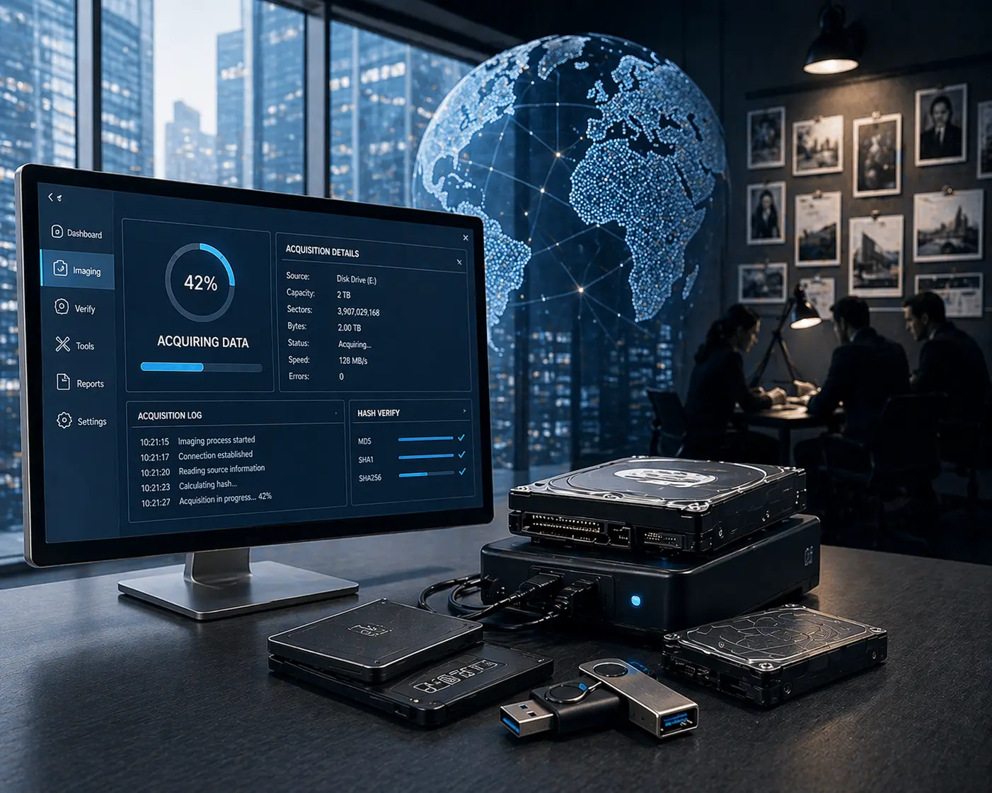 digital forensics office with hardware