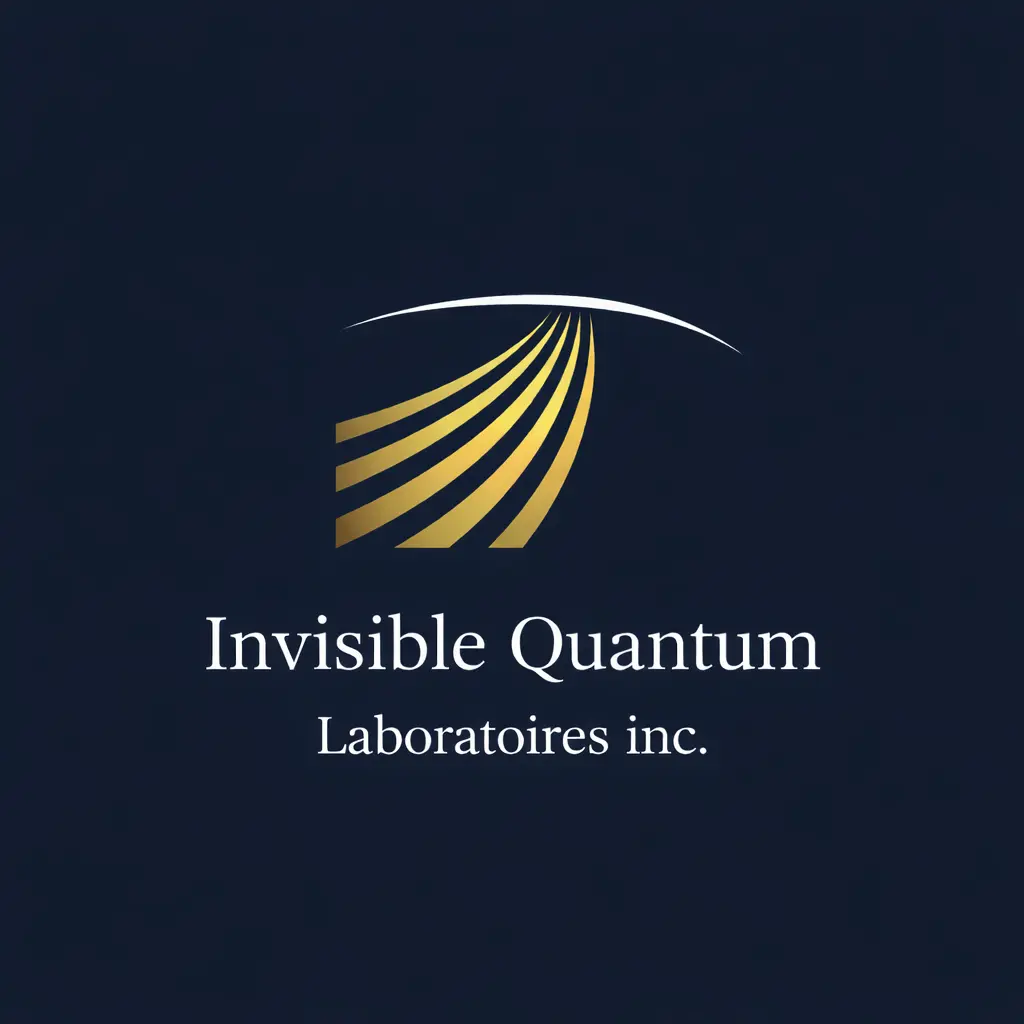 Invisible Quantum Laboratoires inc. logo with gold curved lines and white arc on a dark background.